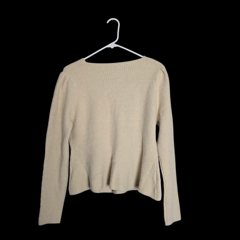Nanette Lepore Pearl Button Textured Knit Cardigan Off White Cream Rayon Medium - Picture 10 of 15